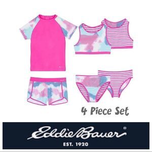 NEW! NWT EDDIE BAUER Youth Girls 4 Piece Reversible Swim Set in Pink Multi